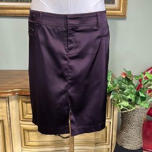 Cache Deep Purple Aubergine Satin Front Slit Rhinestone Accent Skirt NEW NWT